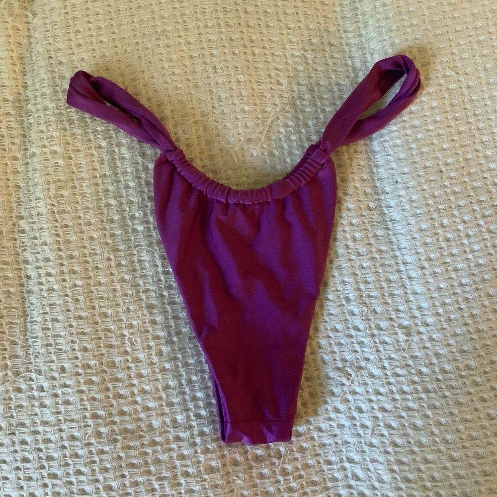 Revolve x Natasia Swim Purple Juniper Ruched Cheeky Bikini Bottoms Small